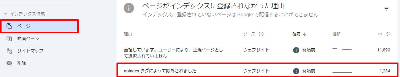 noindex サーチコンソール